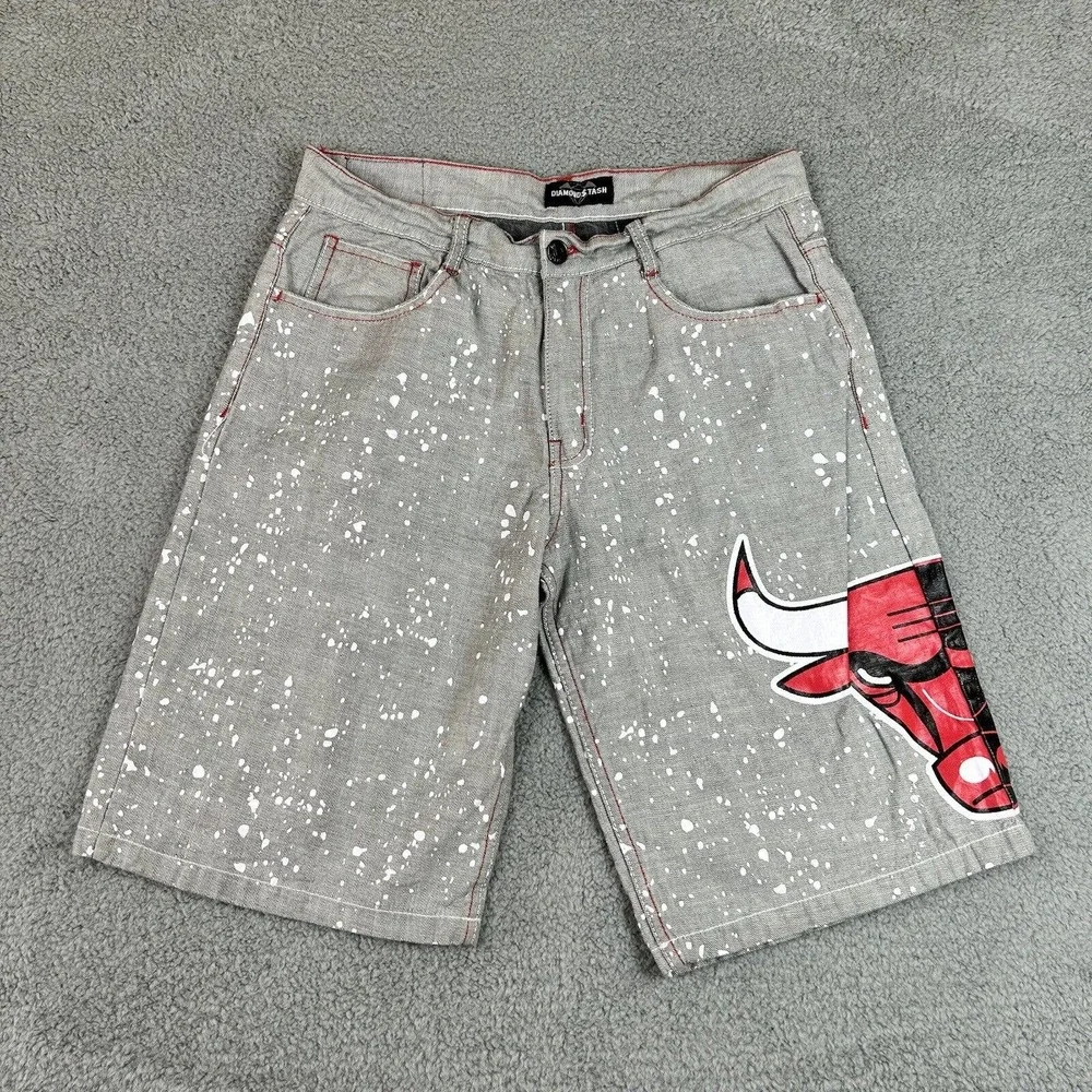 Diamond‎ Stash Shorts Mens Size 36 Gray & White Paint Splatter Chicago Bulls